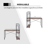 Bureau d'angle avec rangement design Industriel avec bibliothèque 3 étagères panneaux particules aspect noyer-5