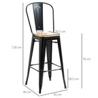 Lot de 4 tabourets de Bar Industriel avec Dossier Repose-Pied Hauteur Assise 76 cm métal noir Panneaux Multicouches Imitation Bois Clair-2