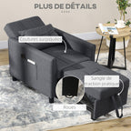 Fauteuil convertible 1 place 3 en 1 dossier réglable en 3 positions oreiller inclus 2 poches latérales 69x82x85cm gris-6