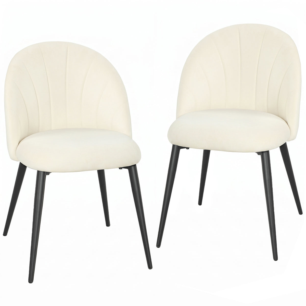 Lot de 2 chaises de salle à manger, chaises de cuisine rembourrées sans accoudoirs, pieds en acier, 52x55x79cm, crème-0