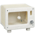 Maison pour Chat Niche pour Chat Intérieure en Forme de Télévision Tapis en Sisal et Balle Suspendue 50x33x42cm Blanc-0