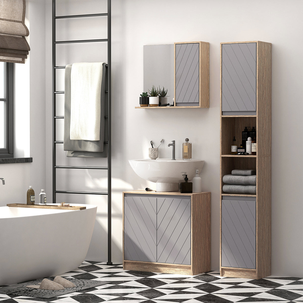 Meuble salle de bain sous Lavabo - meuble sous-vasque - placard 2 portes avec étagère - 60L x 30l x 59,8H cm-1