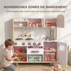 Cuisine Enfant en Bois, Dinette Cuisine Enfant avec Ustensiles en Acier Inoxydable, pour 3 à 6 Ans, 74x29x81cm, Blanc-6