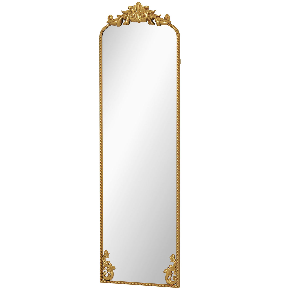 Miroir Pleine Longueur Baroque, 160 x 50 cm, Cadre en Métal, Montage au Sol, Suspendu ou Appuyé contre Le Mur, Doré-0