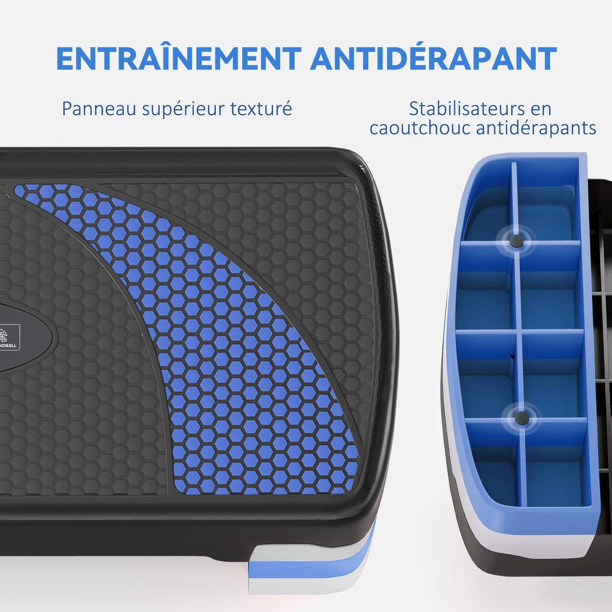 Stepper Fitness Aerobic - .fr x FFHandball - hauteur reglable surface antiderapante 80 x 31 x 20 cm noir bleu-4