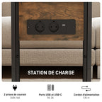 Table d'appoint bout de canapé avec station de charge, plateau pliable, 39 x 29 x 57 cm, brun rustique et noir-4