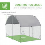 Grand enclos poulailler 5,32 ㎡ parc grillagé toit anti-UV porte verouillable 2,8 x 1,9 x 1,97 m argenté-5
