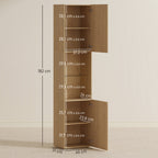 Armoire salle de bain haute, meuble de rangement colonne 6 niveaux 2 portes et étagères réglables, 40x31x182cm, chêne-2