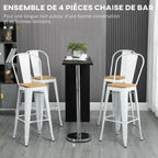 Lot de 4 tabourets de bar industriel avec dossier repose-pied hauteur assise 76 cm métal crème-3
