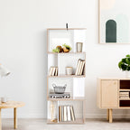 Bibliothèque à 4 niveaux, meuble de rangement en forme de S avec étagères, étagère de rangement pour salon, chambre bureau, 60 x 24 x 148 cm, bois naturel et blanc-8
