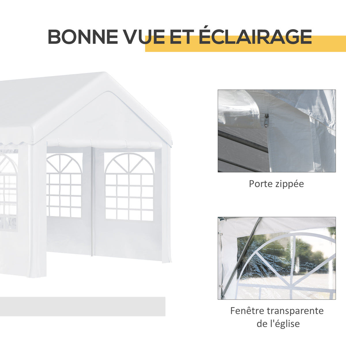 Tente de réception chapiteau de jardin chapiteau barnum 4 parois amovibles portes zippées idéal pour fête mariage soirée 6 x 4 x 2,8 m acier toile polyéthylène 180 g/m² blanc-3