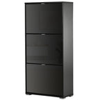 Meuble à Chaussures Armoire à chaussures 3 Portes abattantes 3 Compartiments en bois 60L x 26I x 124H cm Noir-0
