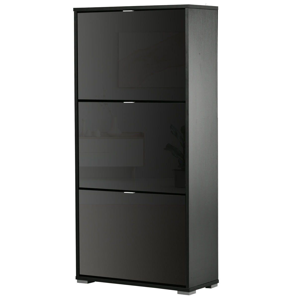 Meuble à Chaussures Armoire à chaussures 3 Portes abattantes 3 Compartiments en bois 60L x 26I x 124H cm Noir-0