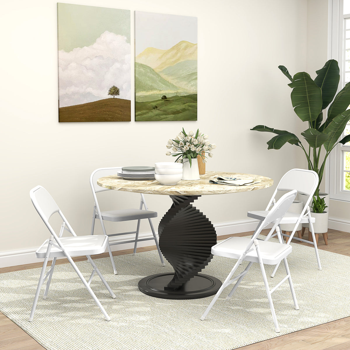 Lot de 4 chaises pliantes chaises de salle à manger portables cadre en acier dim. 45l x 46P x 78H cm blanc-1
