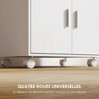Chariot de cuisine sur roulettes, desserte micro-onde à roulettes avec placard tiroir étagères, 59 x 40 x 92 cm, blanc-5