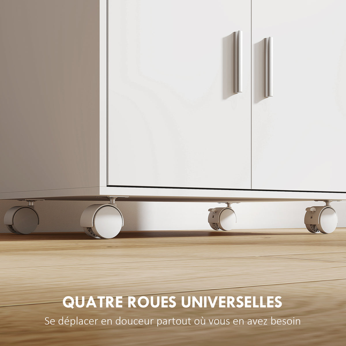 Chariot de cuisine sur roulettes, desserte micro-onde à roulettes avec placard tiroir étagères, 59 x 40 x 92 cm, blanc-5
