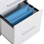 Caisson de bureau rangement bureau sur roulettes 3 tiroirs 1 verrouillable 1 trieur dossiers en bois blanc-8