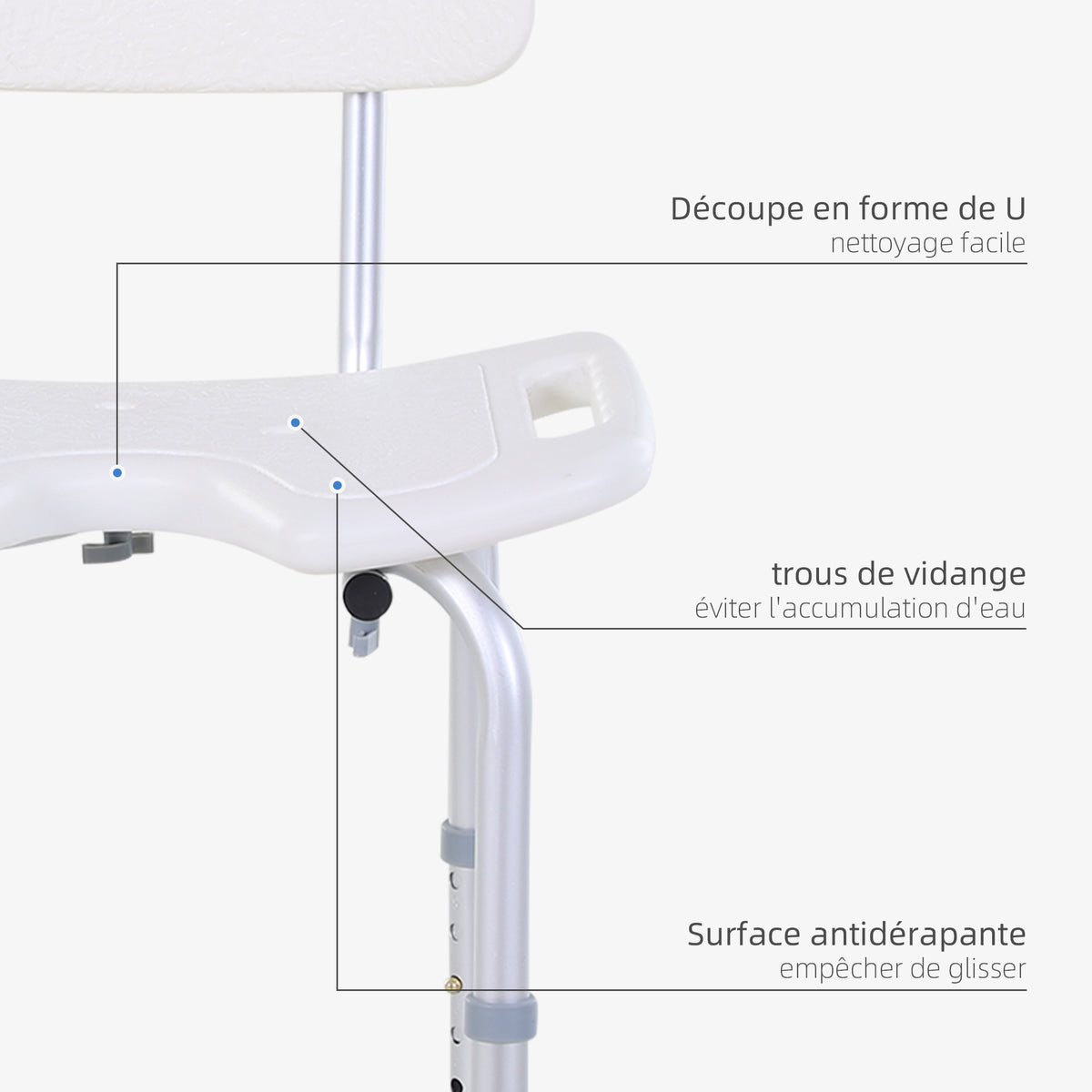 tabouret de douche chaise de douche ergonomique hauteur réglable pieds antidérapants charge max. 136 Kg alu HDPE-3