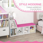 Bibliothèque banc 2 en 1 avec 5 compartiments de rangement et 2 coussins 108 x 30 x 60 cm blanc rose-3