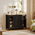 Buffet meuble de rangement 1 placard double porte 2 placards à porte vitrée 2 tiroirs étagère réglable 120x40x90cm noir-9