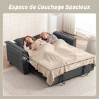 Canapé convertible 2 places, canapé-lit clic-clac en chenille, dossier réglable, 2 coussins, poche latérale, gris-6