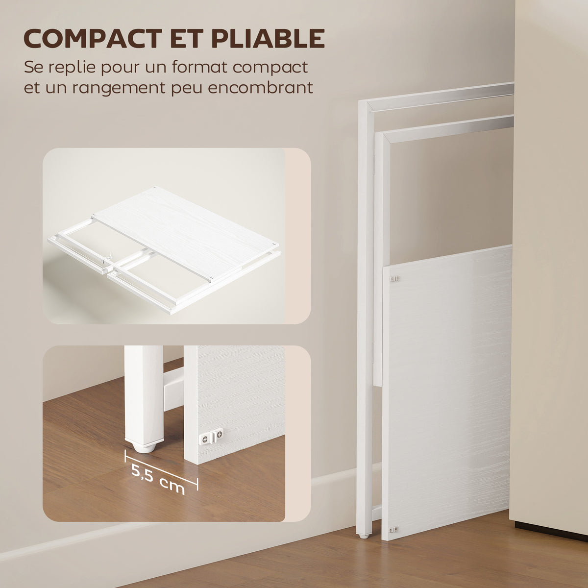 Bureau d'ordinateur pliable avec support d'écran, pour chambre, petits espaces, 100 x 48 x 87,5 cm, blanc-3
