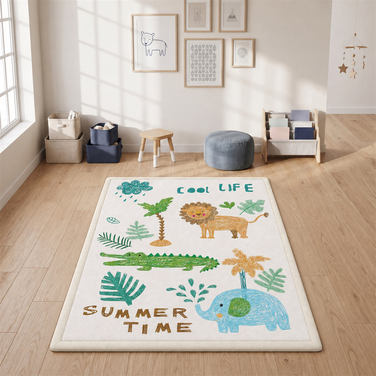 Tapis de Jeu pour Enfants Tapis de Chambre d'Enfant en Mousse Épaisseur 3 cm Motif Animal Base Antidérapante 150x200cm-9