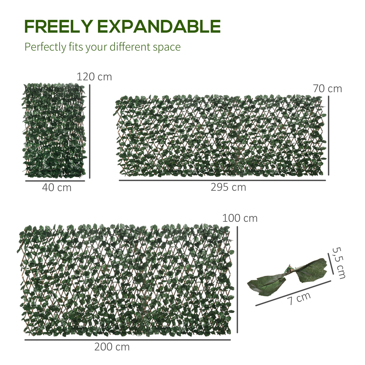 Haie artificielle feuilles murale brise-vue 2 panneaux longueur ajustable 295 x 70 cm treillis extensible en PE vert-2