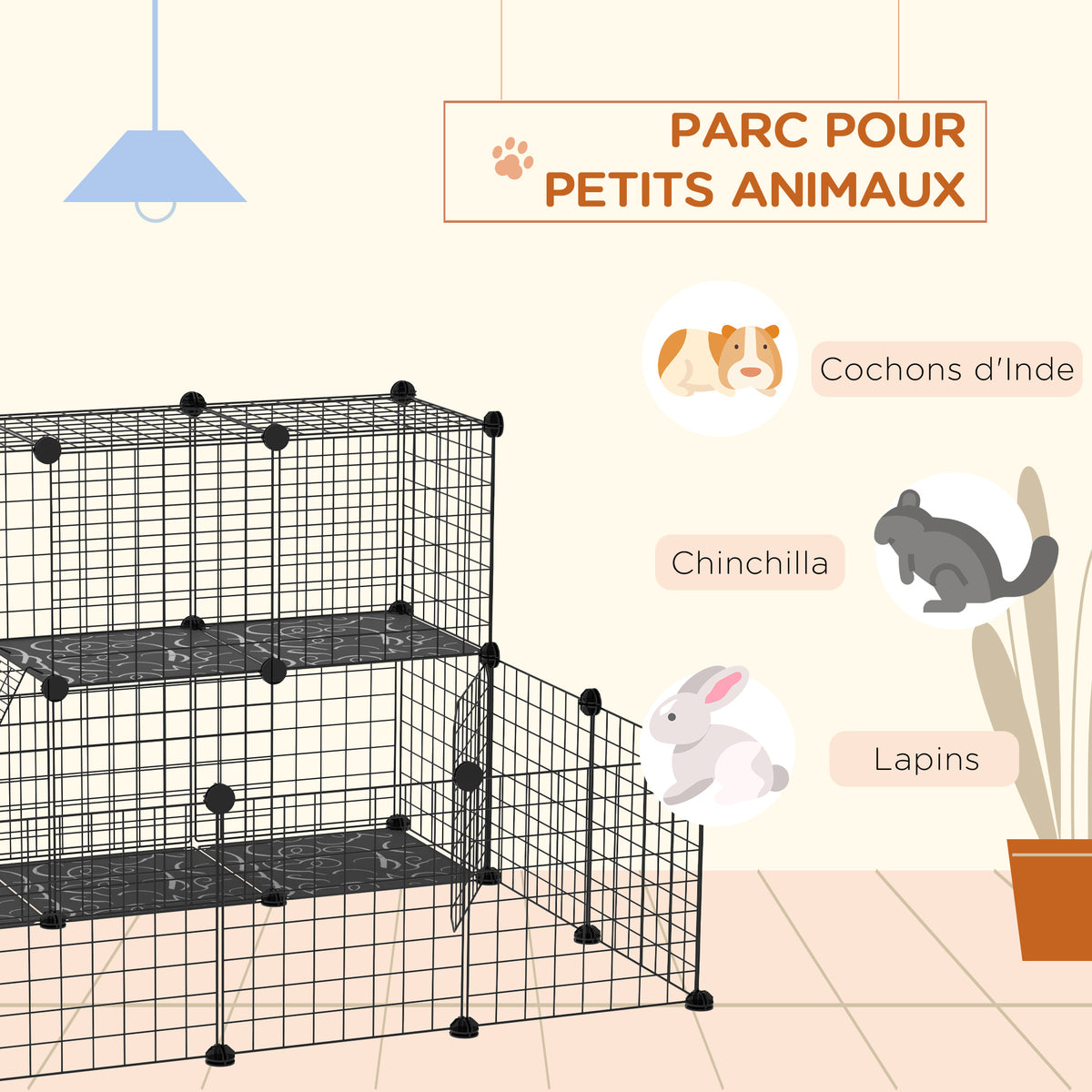 Enclos pour petits animaux parc pour chiot clôture pour animaux domestiques modulable DIY105 x 105 x 70 cm noir-4