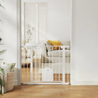 Barrière de sécurité animaux avec porte fermeture automatique système de double verrouillage, acier blanc-1