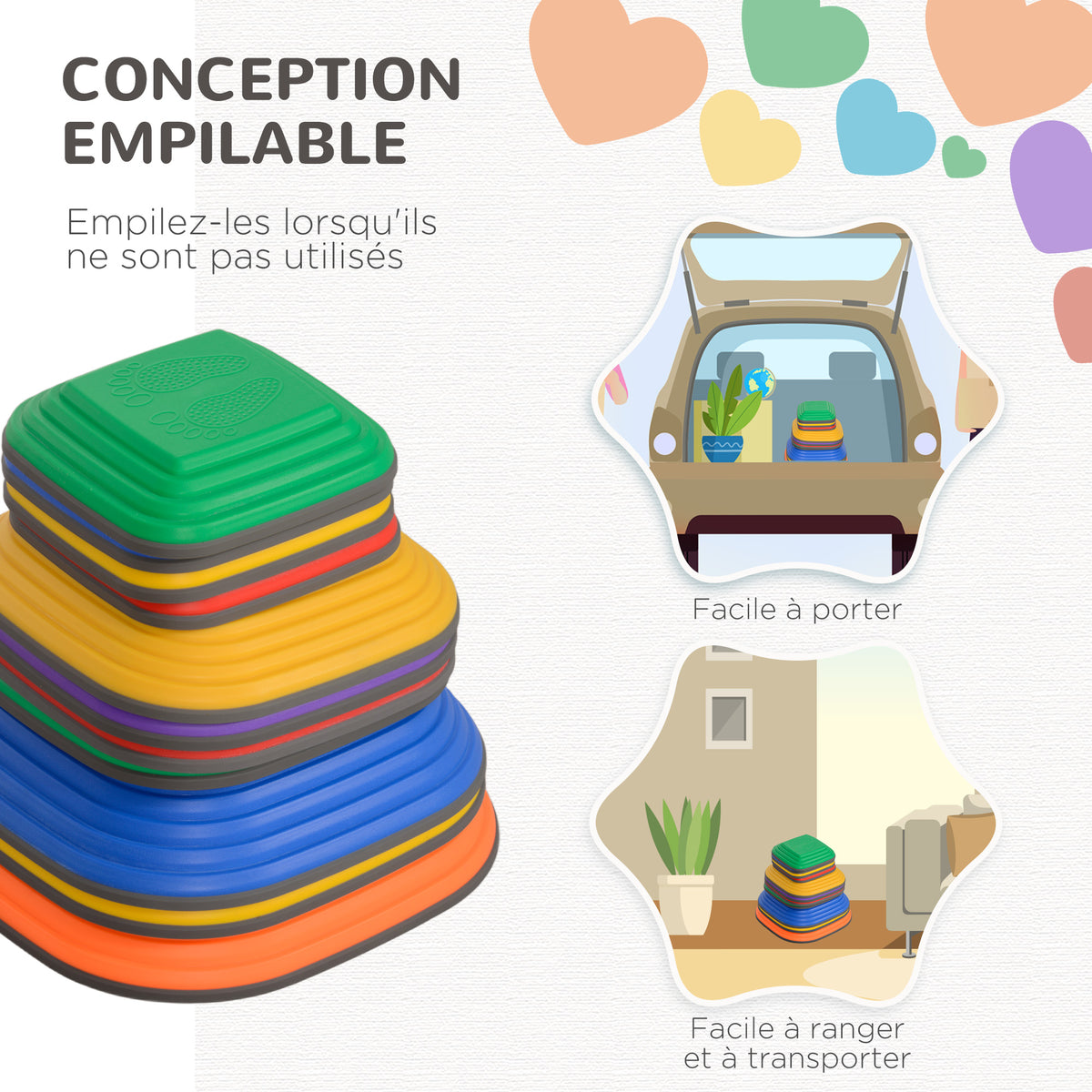 11 pièces pierres d'équilibre pour enfants parcours de motricité empilables et antidérapantes multicolore-4