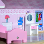 Maison de poupée en Bois Jeu d'imitation 4 Étages pour 3+ ans avec 13 Accessoires Grand réalisme Multi-équipement 60L x 30l x 80H cm Blanc et Rose-8
