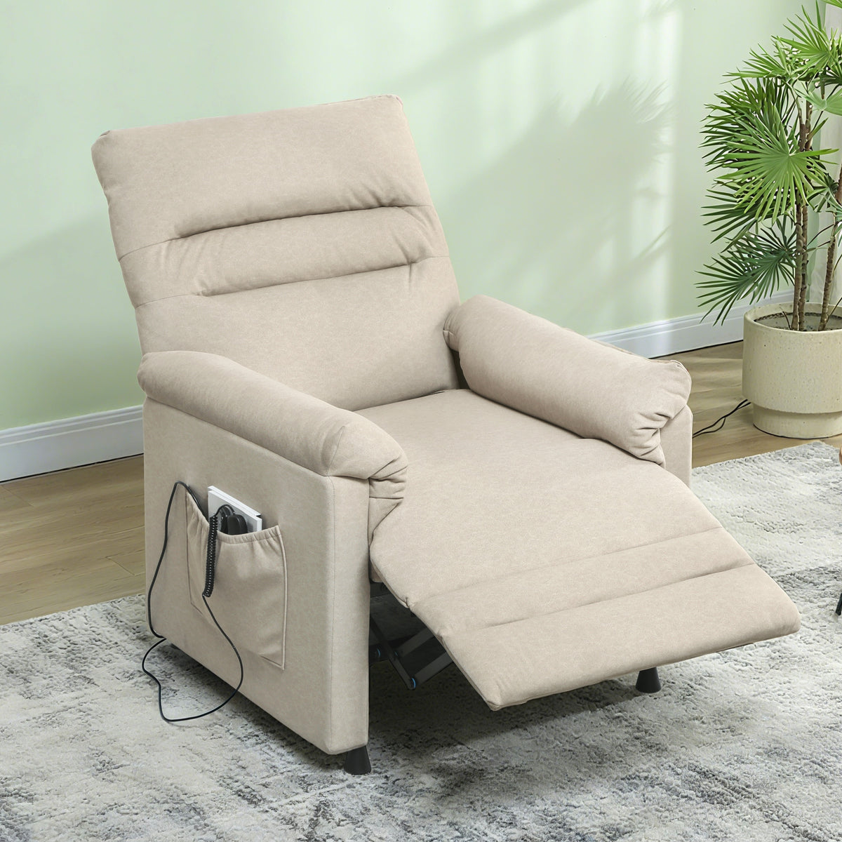 Fauteuil Relax Électrique Massant et Chauffant en Velours, Ultra Silencieux, Inclinable, Port USB, 82x99x106cm, Beige-1