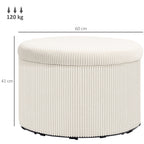 Pouf coffre rangement, tabouret rond, pouf repose-pieds en velours côtelé, charge 120 Kg, Ø 60 x 41 cm, beige-2