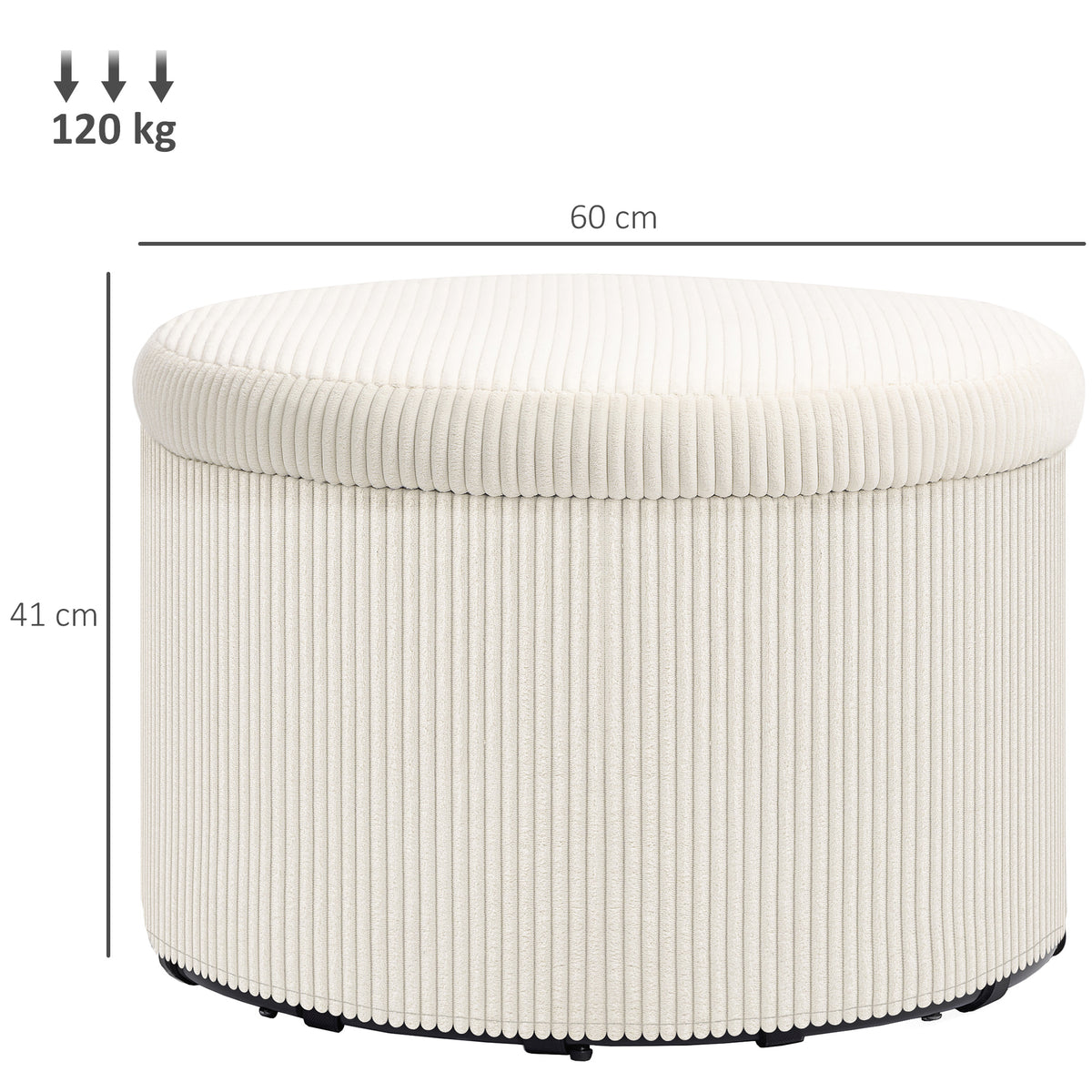 Pouf coffre rangement, tabouret rond, pouf repose-pieds en velours côtelé, charge 120 Kg, Ø 60 x 41 cm, beige-2