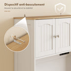 Buffet haut cuisine, armoire de cuisine, station de charge, 6 portes, plan de travail, porte-épices, 100x40x173cm, blanc-7