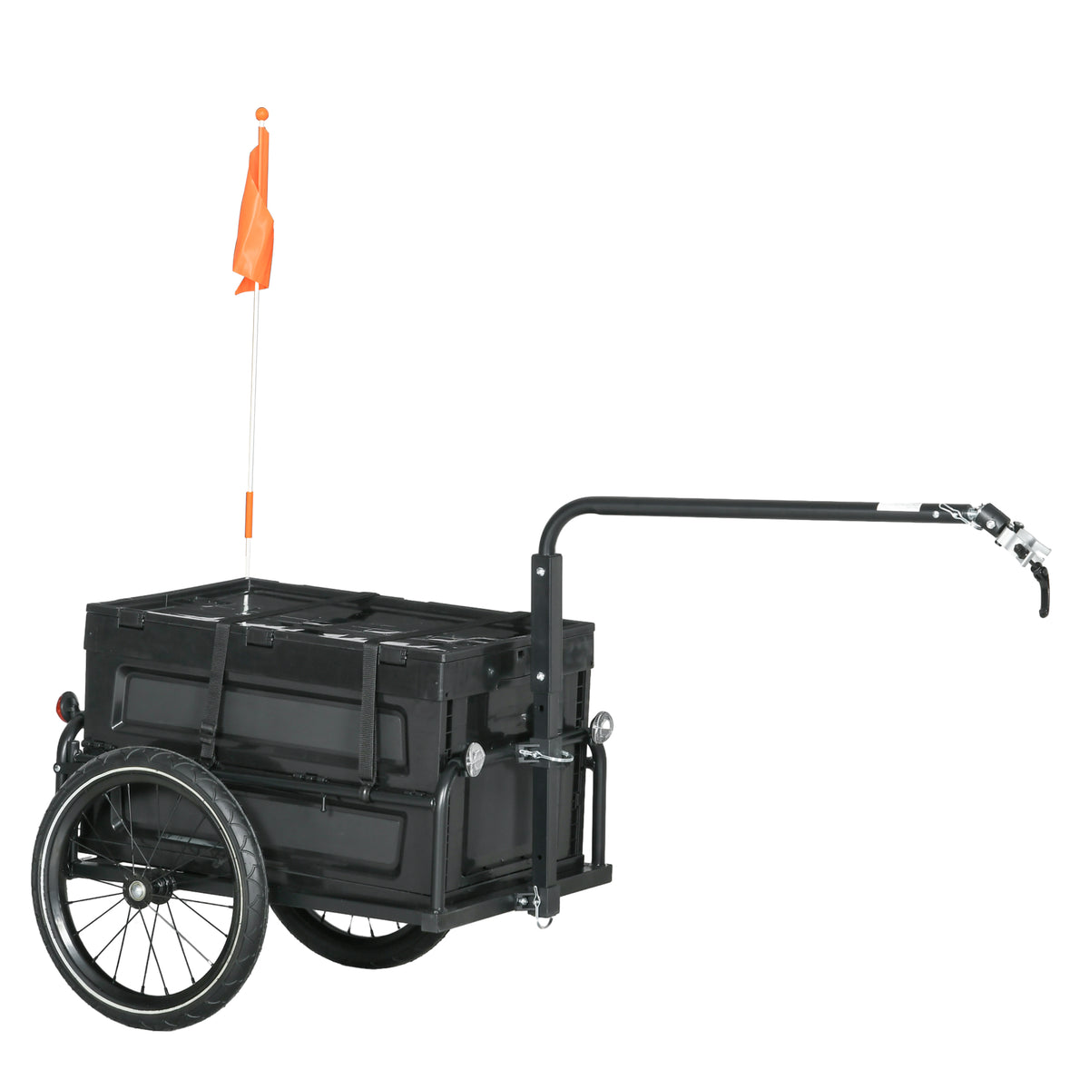 Remorque à vélo avec coffre de rangement amovible et pliable de 65L, réflecteurs de sécurité, charge max. 40KG, noir-0