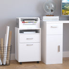 Caisson de bureau rangement bureau sur roulettes tiroir placard niche panneaux particules blanc-7