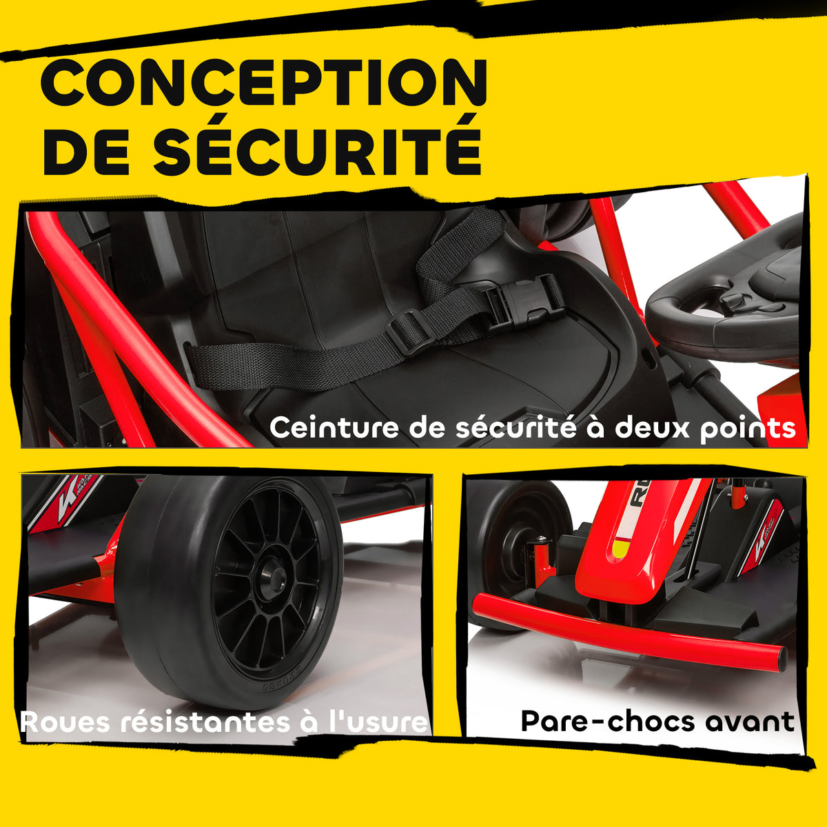 Voiture électrique GoKart kart électrique pour enfants 2 x 24 V moteurs mode dérive à 13 km/h 119 x 77 x 54 cm rouge-7