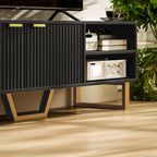 Meuble TV banc TV pour téléviseur jusqu'à 70 pouces - placard à 2 portes cannelées, compartiment ouvert et passe-câbles-8
