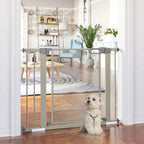Barrière de sécurité pour animaux domestique fermeture automatique double verrouillage largeur 75-103 cm gris-9