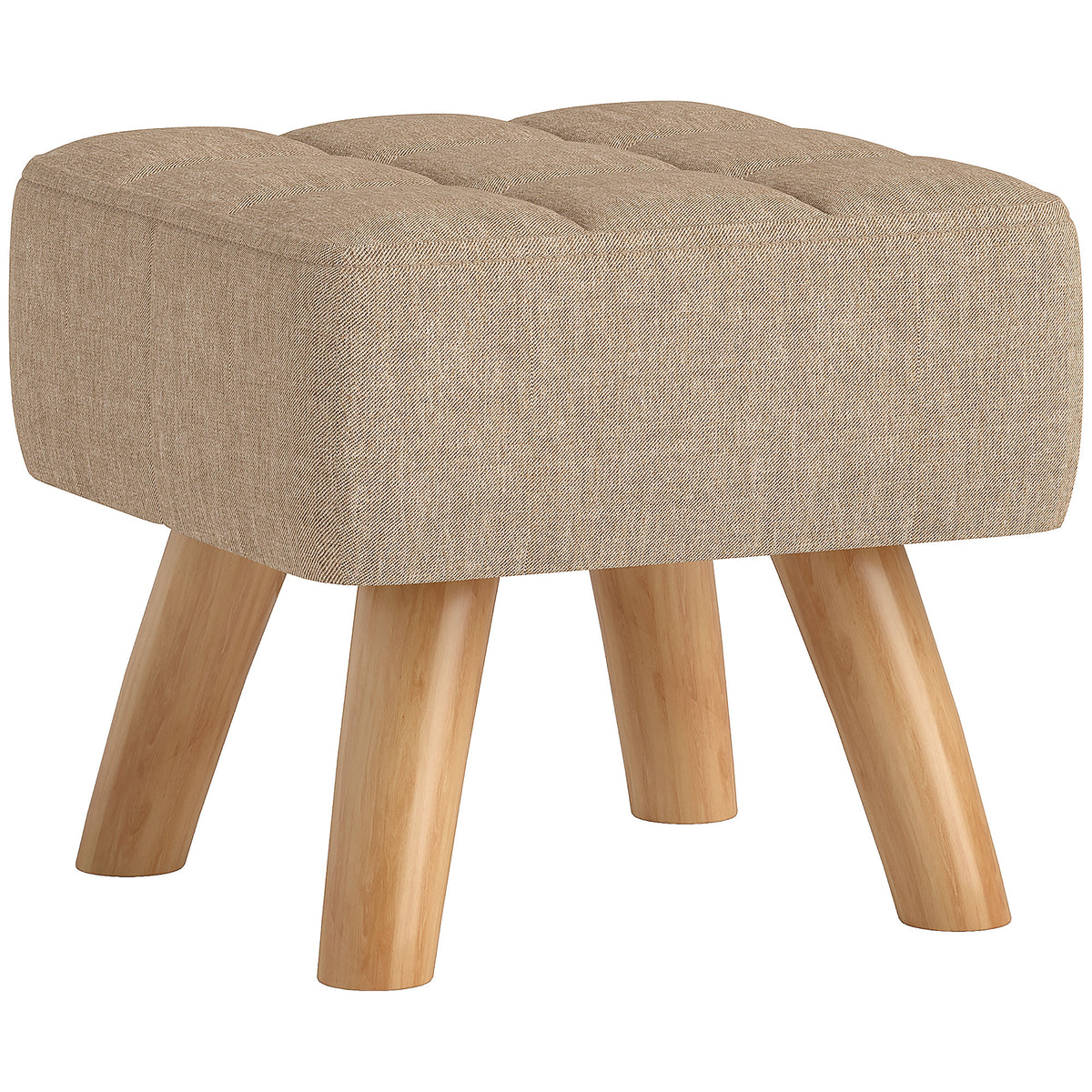 Repose pied salon ottoman siège rembourré en tissu avec pieds en bois 27 x 27 x 26 cm marron clair-0