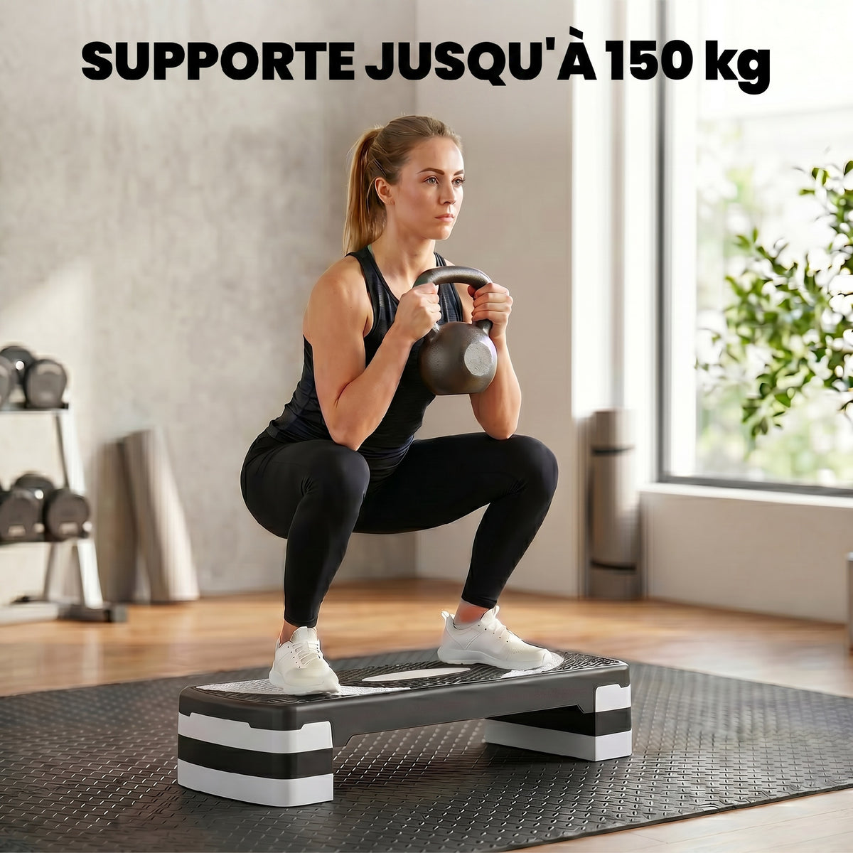 Stepper Fitness Aérobic hauteur réglable 10/15/20 cm surface antidérapante 80 x 31 x 20 cm plastique noir gris-6