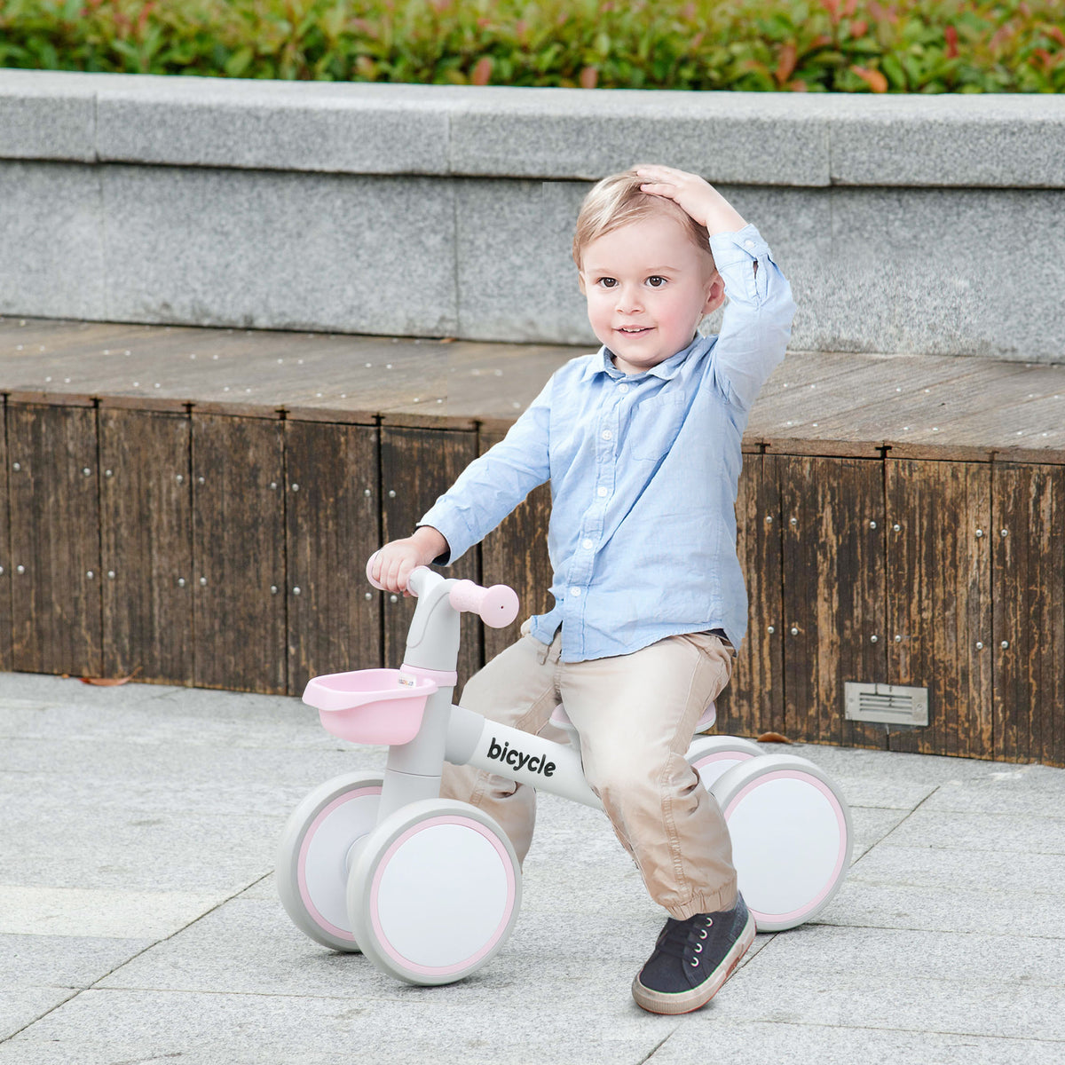 Draisienne vélo Enfant 4 roues selle réglable, guidon ergonomique alliage alu. PP, enfant 1 à 3 ans - Gris Blanc Rose-9