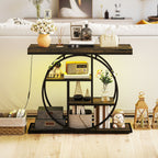 Console meuble avec éclairage LED 100 cm, table console à 4 niveaux avec étagères ouvertes, marron rustique et noir-7