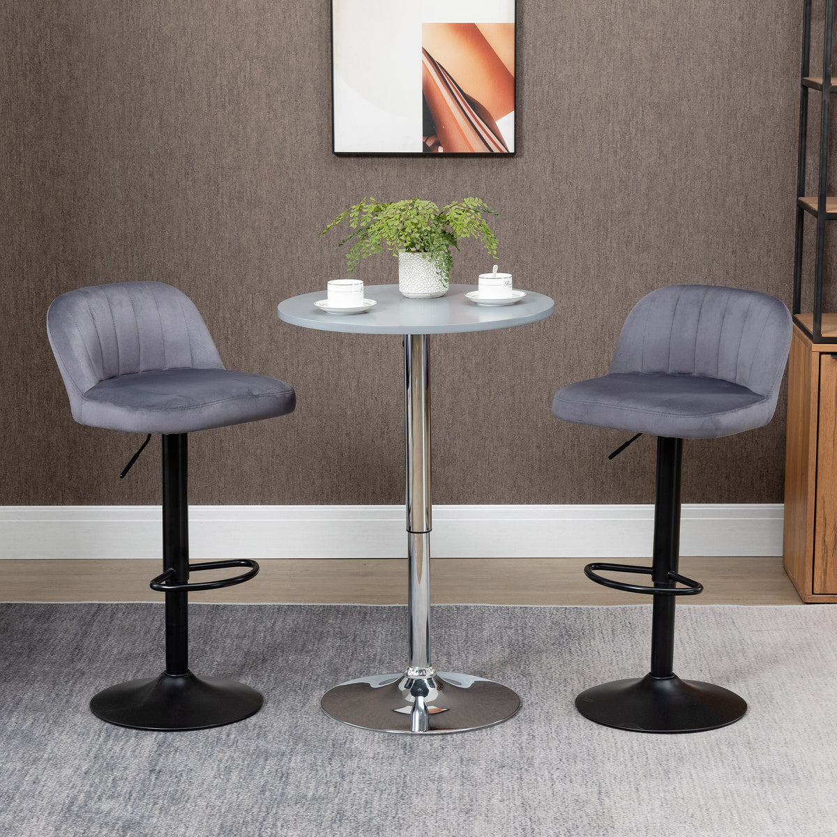 Lot de 2 tabourets de bar design contemporain avec repose-pieds hauteur réglable et pivotant gris-1