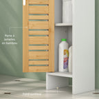 Meuble de salle de bain avec support papier toilette barre amovible 3 Niveaux + Sortie Papier, 78H cm, Bambou blanc-6