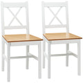 Lot de 2 chaises de salle à manger en bois massif chaise de cuisine esprit campagne dossier croisé blanc et chêne-0