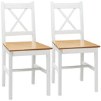 Lot de 2 chaises de salle à manger en bois massif chaise de cuisine esprit campagne dossier croisé blanc et chêne-0