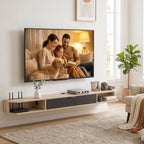 Meuble TV suspendu, meuble télé pour téléviseur jusqu'à 75 pouces, tiroir rabattable 2 étagères 180x24x16cm bois naturel-7